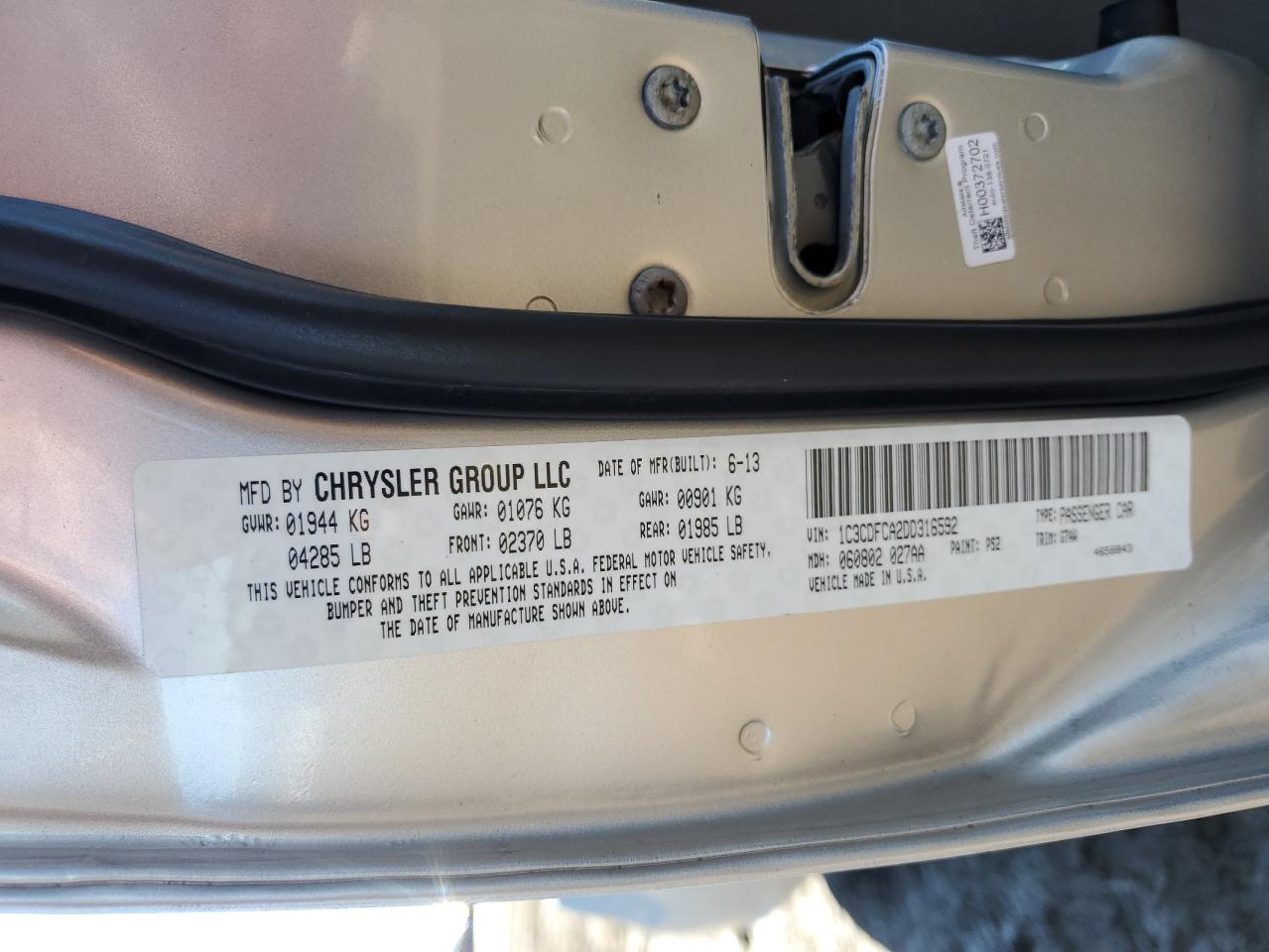 2013 Dodge Dart VIN 1C3CDFCA2DD316592 Copart auction photo, front end / undercarriage damage thumbnail 14