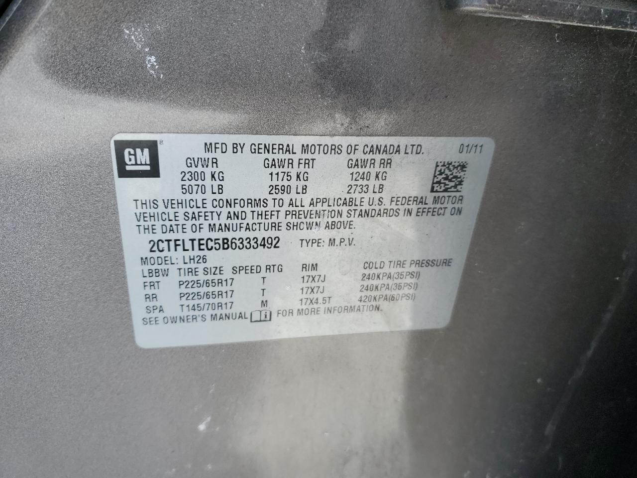 2011 GMC Terrain VIN 2CTFLTEC5B6333492 Copart auction photo, minor dent/scratches damage thumbnail 13
