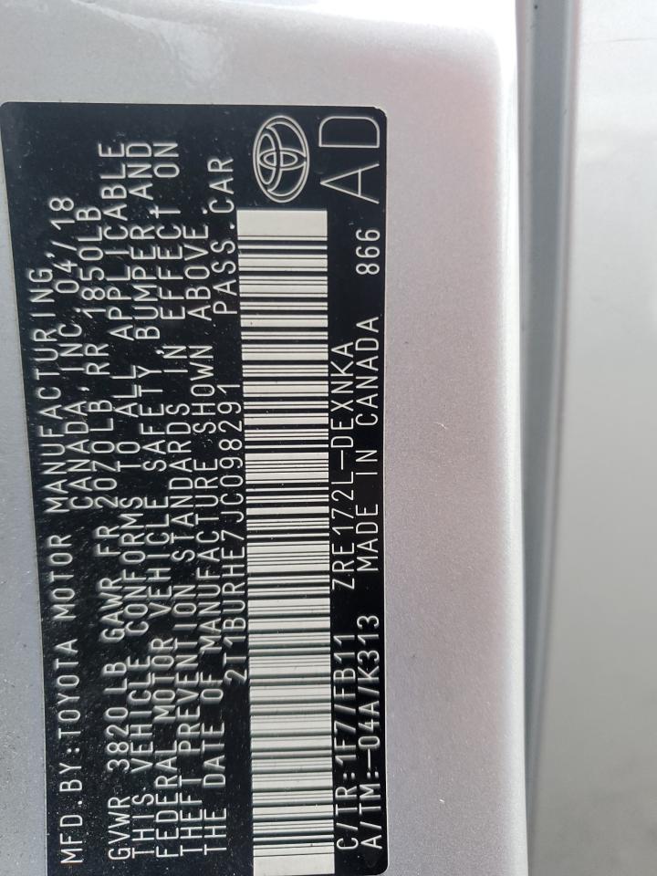 2018 Toyota Corolla VIN 2T1BURHE7JC098291 Copart auction photo, front end damage thumbnail 13