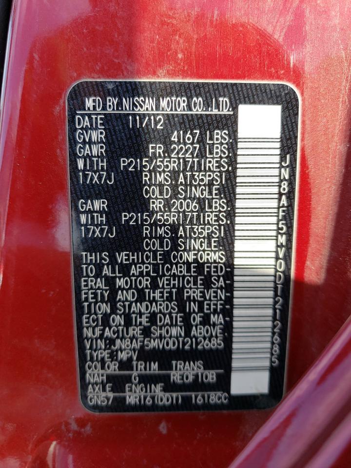 2013 Nissan Juke VIN JN8AF5MV0DT212685 Copart auction photo, front end / hail damage thumbnail 14