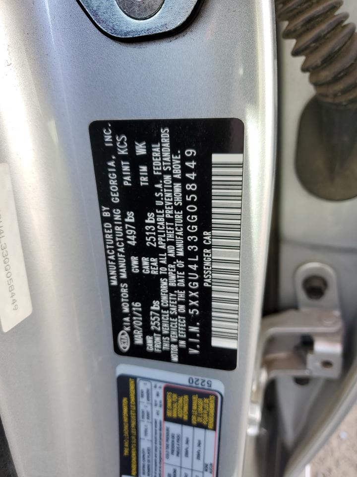 2016 KIA Optima VIN 5XXGU4L33GG058449 Copart auction photo, rear end / frame damage damage thumbnail 12