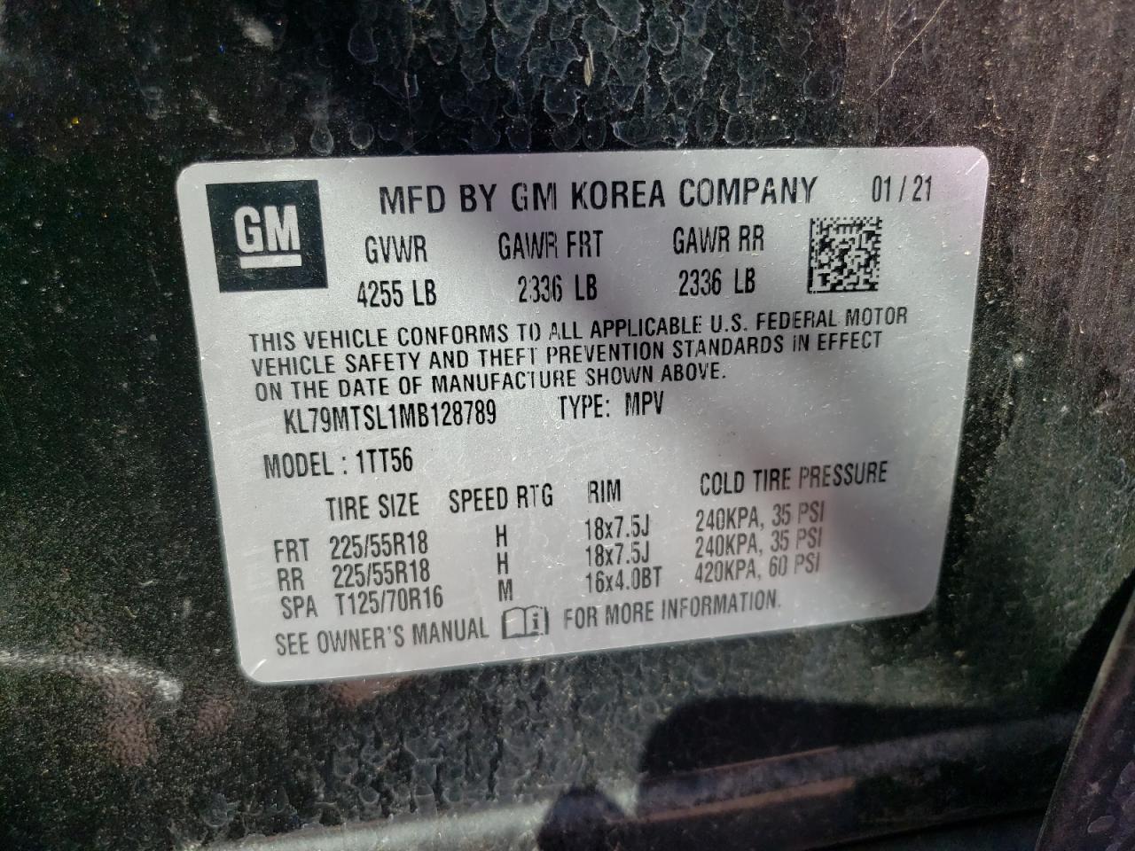 2021 Chevrolet TrailBlazer VIN KL79MTSL1MB128789 Copart auction photo, all over damage thumbnail 14