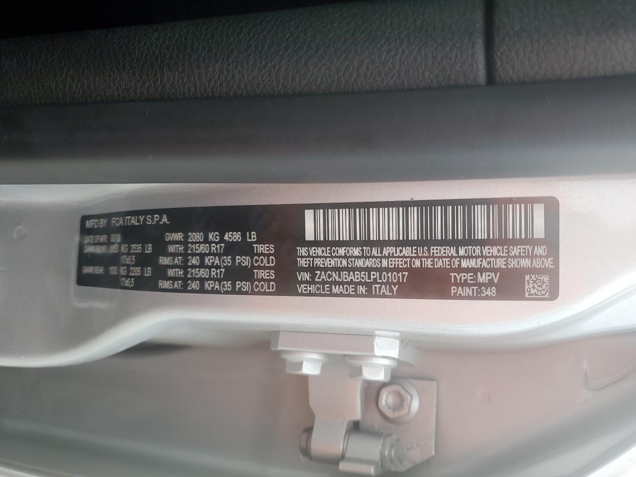2020 Jeep Renegade VIN ZACNJBAB5LPL01017 Copart auction photo, front end / rear end damage thumbnail 13