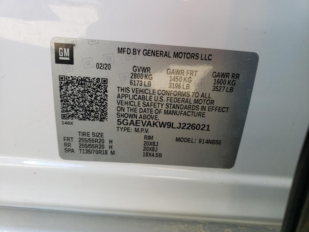 2020 Buick Enclave VIN 5GAEVAKW9LJ226021 Copart auction photo, all over damage thumbnail 13