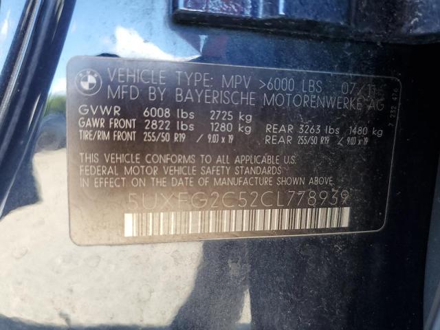 2012 BMW X6 VIN 5UXFG2C52CL778939 Copart auction photo, water/flood / mechanical damage thumbnail 13