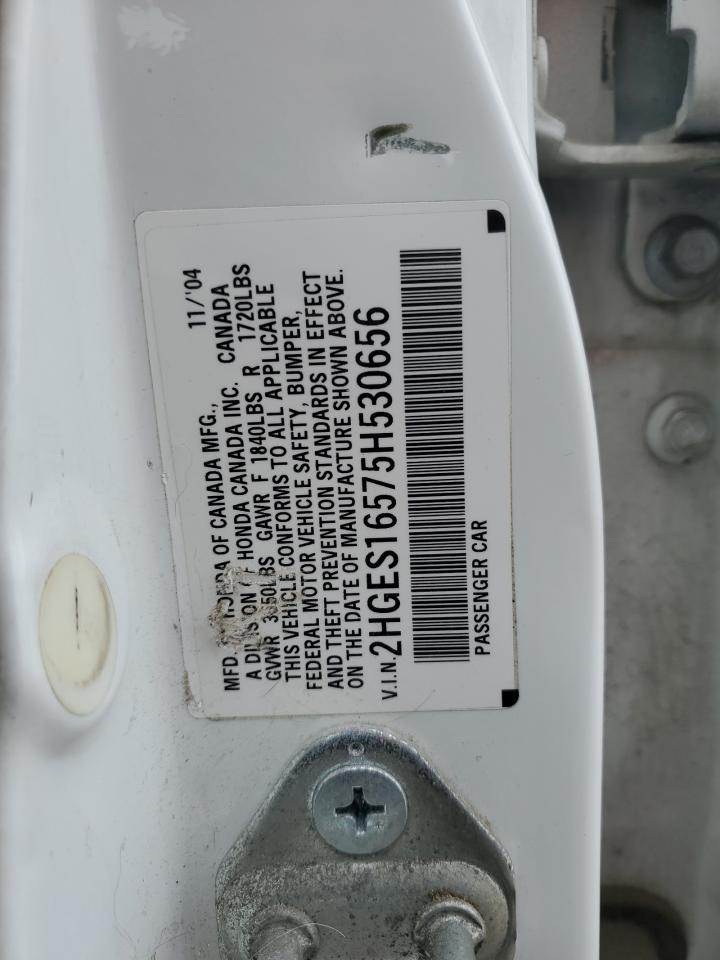 2005 Honda Civic VIN 2HGES16575H530656 Copart auction photo, front end damage thumbnail 13