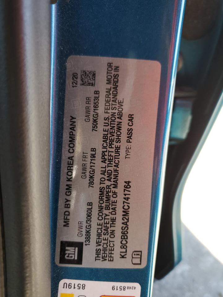 2021 Chevrolet Spark VIN KL8CB6SA2MC741764 Copart auction photo, front end damage thumbnail 14