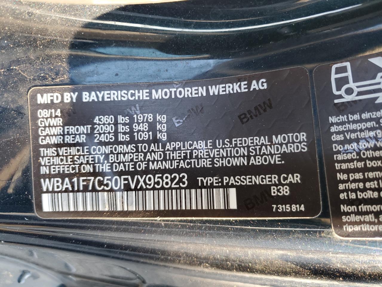 2015 BMW 2er VIN WBA1F7C50FVX95823 Copart auction photo, front end / minor dent/scratches damage thumbnail 13