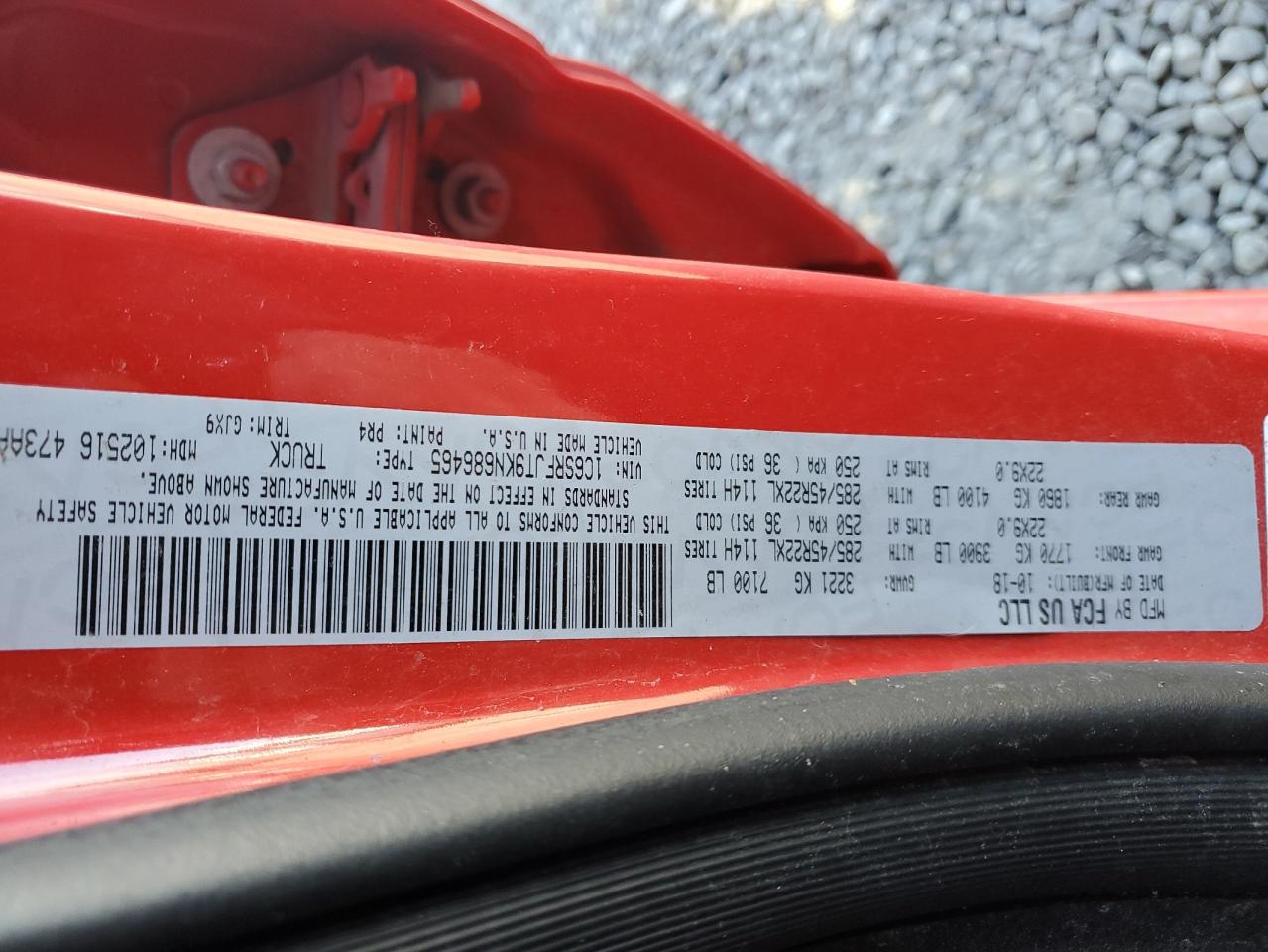 2019 RAM 1500 VIN 1C6SRFJT9KN686465 Copart auction photo, side / rear end damage thumbnail 14