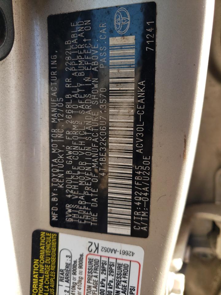 2006 Toyota Camry VIN 4T1BE32K06U713570 Copart auction photo, front end / minor dent/scratches damage thumbnail 12