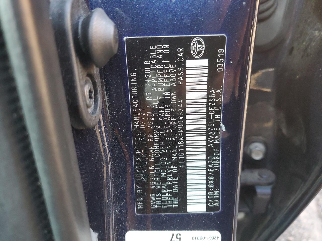 2021 Toyota Camry VIN 4T1G11BK4MU045744 Copart auction photo, rear end / minor dent/scratches damage thumbnail 12