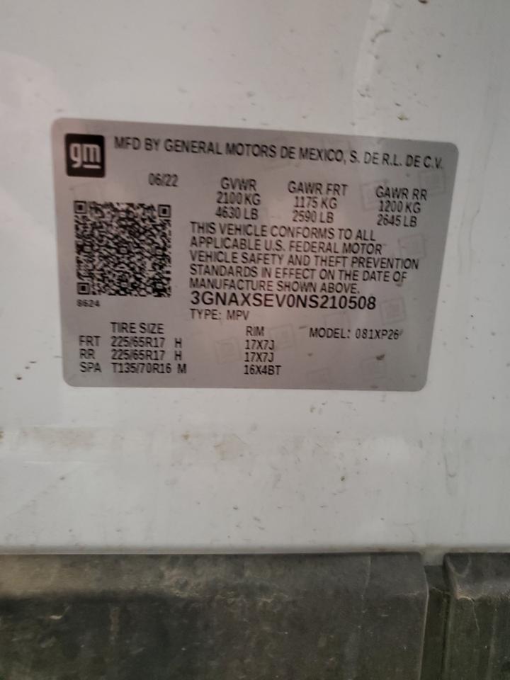 2022 Chevrolet Equinox VIN 3GNAXSEV0NS210508 Copart auction photo, front end / rejected repair damage thumbnail 14