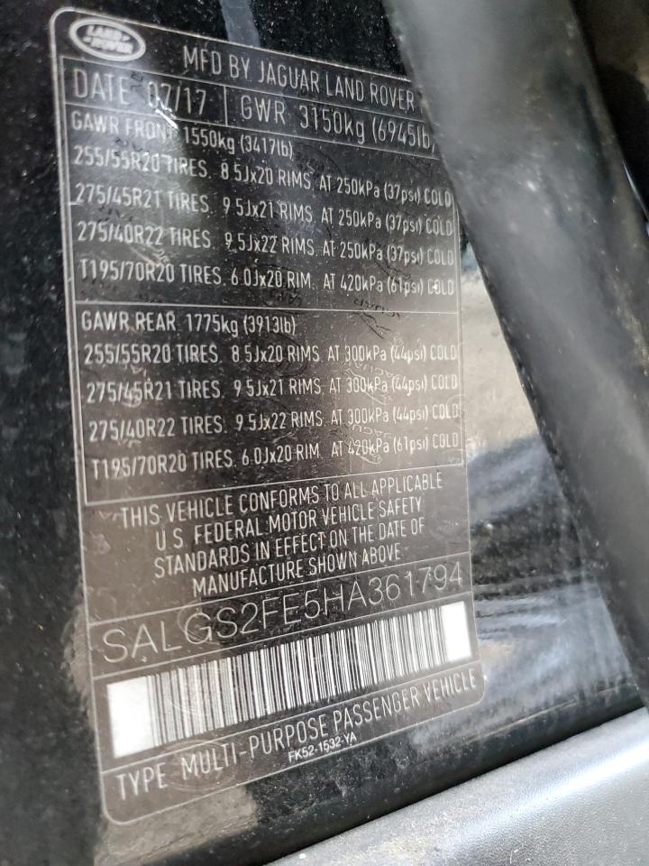 2017 Land Rover Range Rover VIN SALGS2FE5HA361794 Copart auction photo, all over damage thumbnail 13