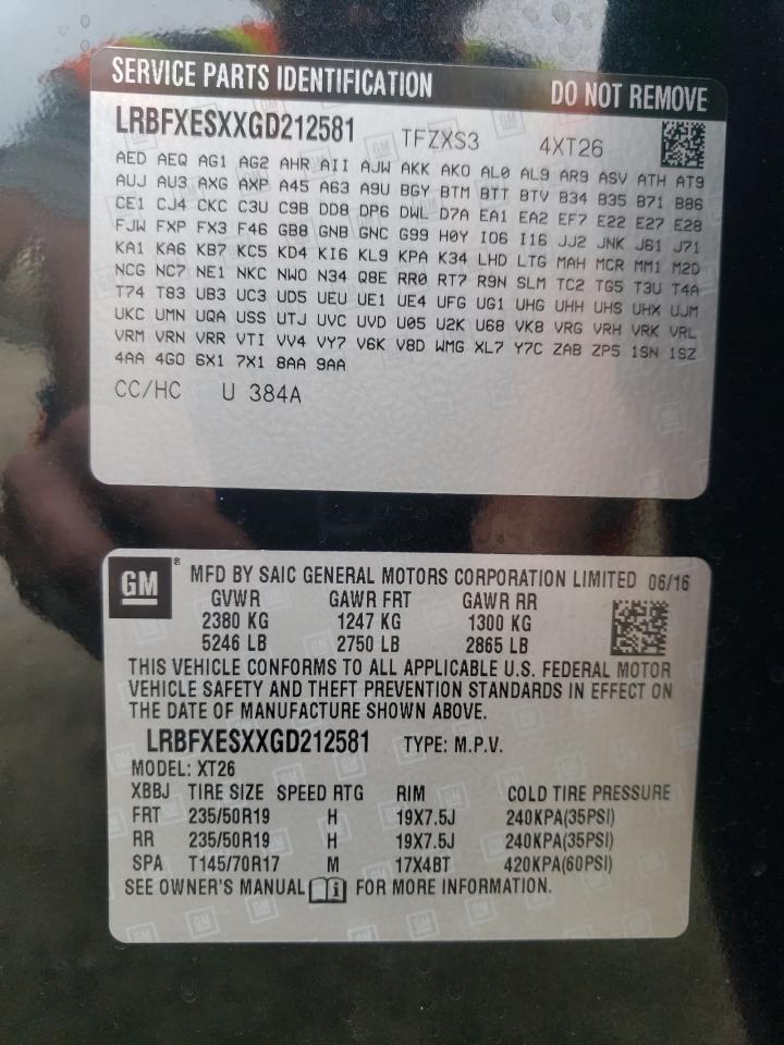 2016 Buick Envision VIN LRBFXESXXGD212581 Copart auction photo, front end / minor dent/scratches damage thumbnail 13