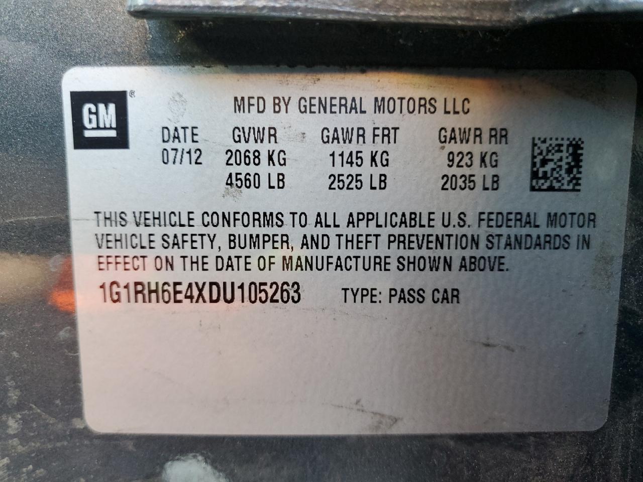 2013 Chevrolet Volt VIN 1G1RH6E4XDU105263 Copart auction photo, minor dent/scratches damage thumbnail 14