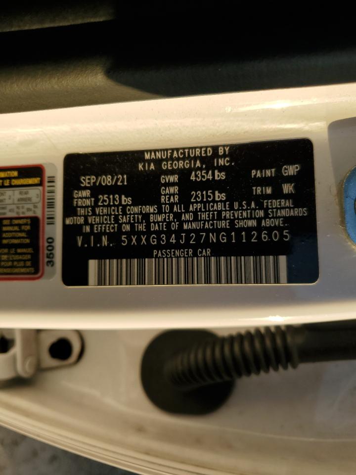 2022 KIA K5 VIN 5XXG34J27NG112605 Copart auction photo, front end damage thumbnail 14