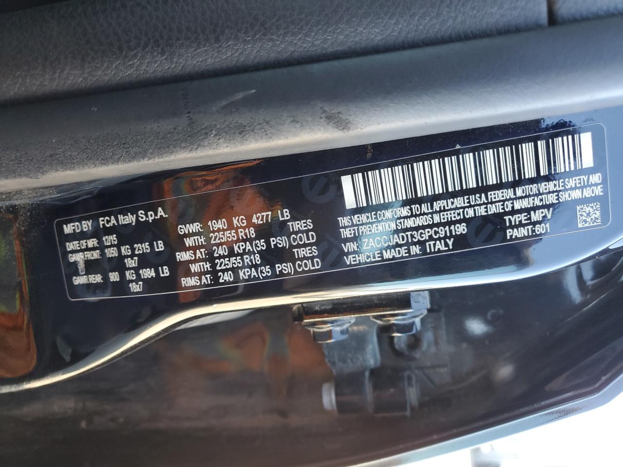 2016 Jeep Renegade VIN ZACCJADT3GPC91196 Copart auction photo, front end / rear end damage thumbnail 13