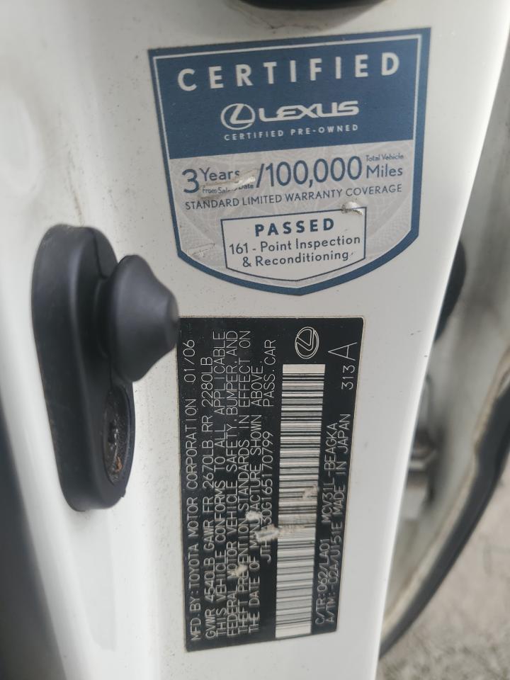 2006 Lexus ES VIN JTHBA30G165170799 Copart auction photo, front end / rear end damage thumbnail 14