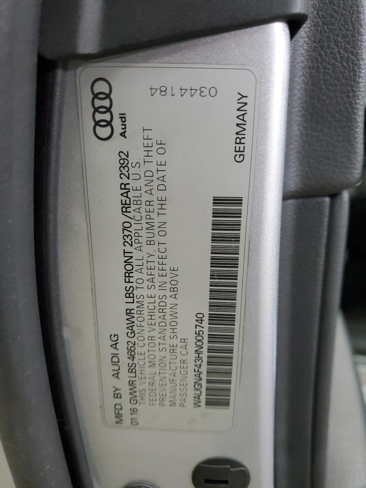 2017 Audi A4 VIN WAUGNAF43HN005740 Copart auction photo, front end / side damage thumbnail 14