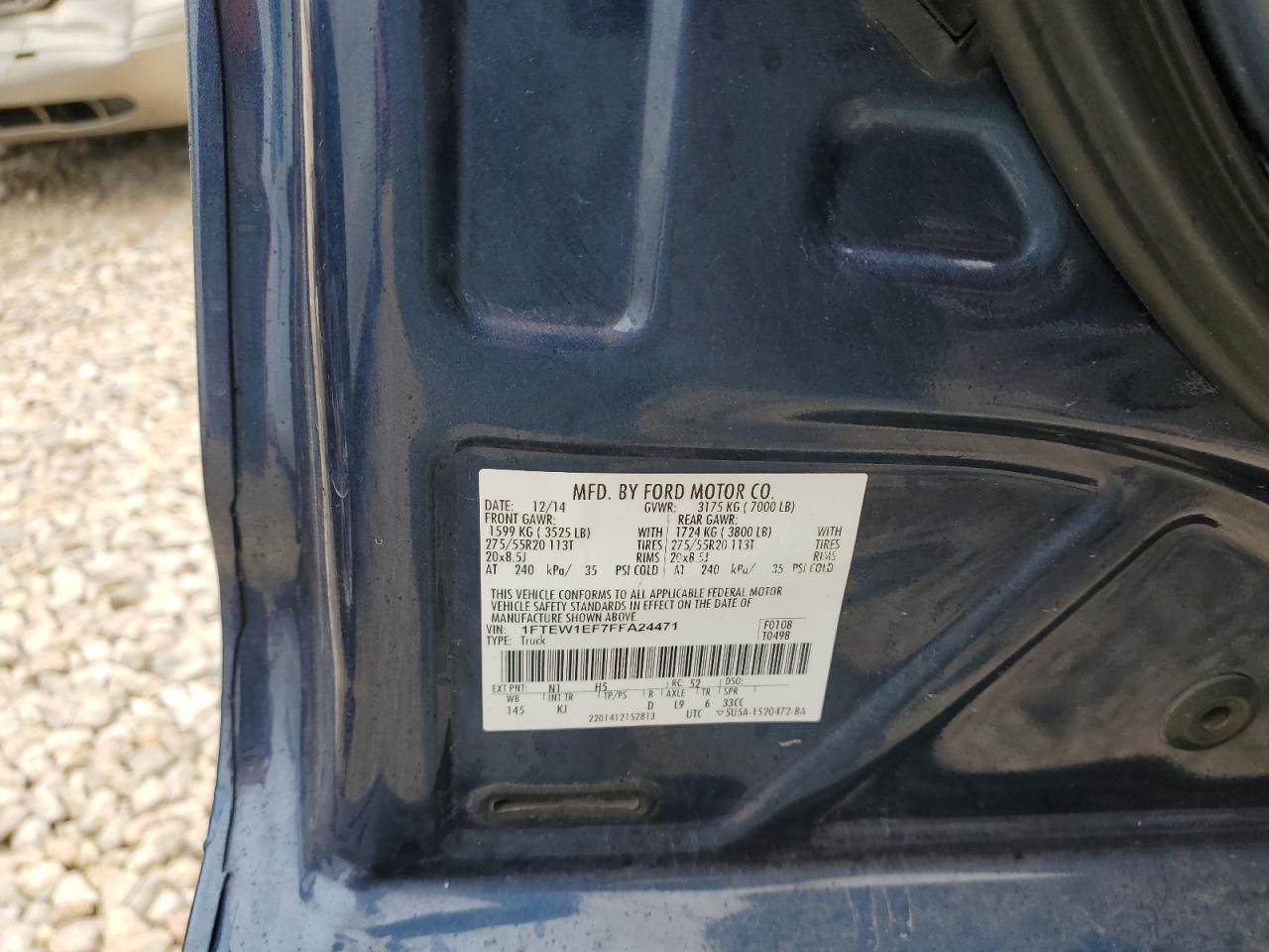 2015 Ford F-150 VIN 1FTEW1EF7FFA24471 Copart auction photo, side / front end damage thumbnail 12