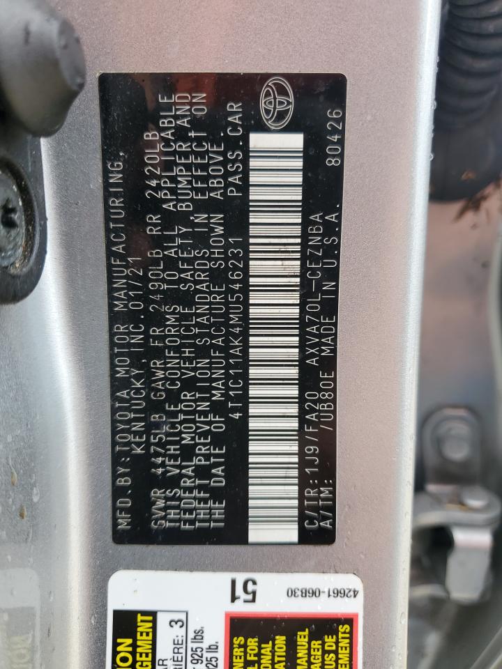2021 Toyota Camry VIN 4T1C11AK4MU546231 Copart auction photo, water/flood damage thumbnail 13