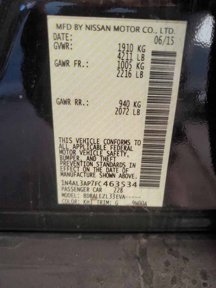 2015 Nissan Altima VIN 1N4AL3AP7FC463534 Copart auction photo, all over damage thumbnail 12
