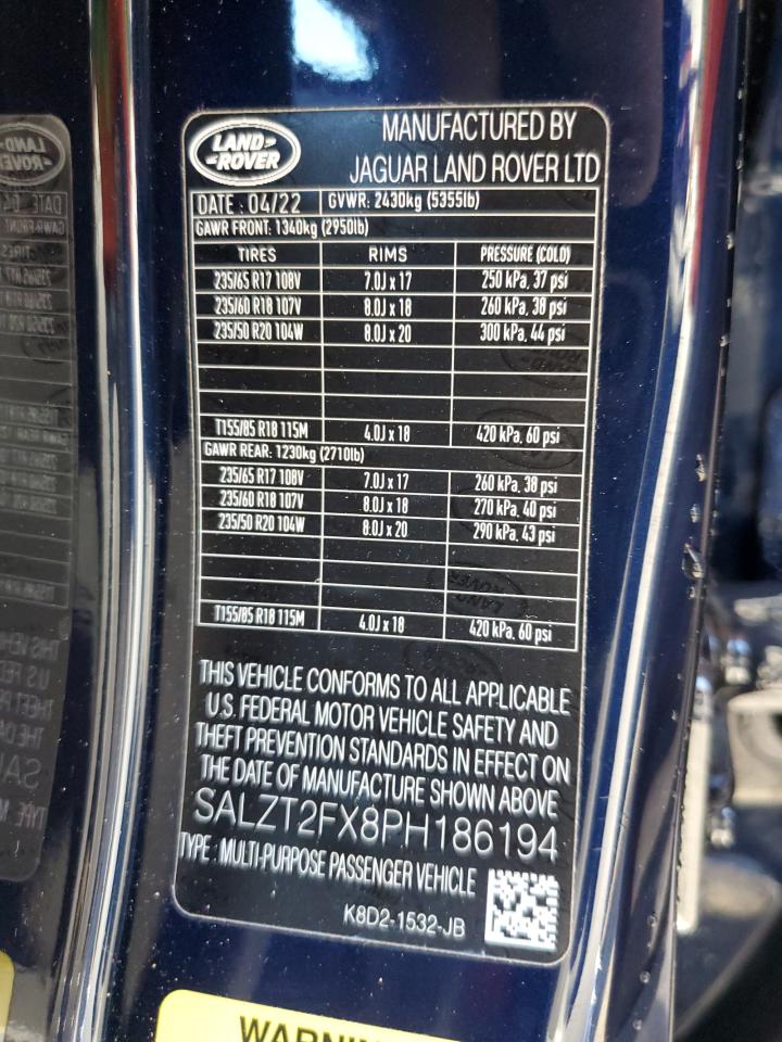 2023 Land Rover Range Rover VIN SALZT2FX8PH186194 Copart auction photo, front end / side damage thumbnail 13