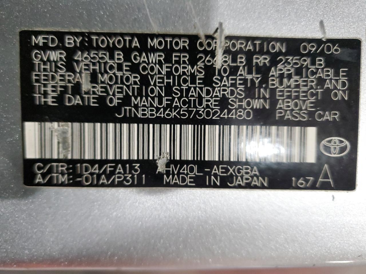 2007 Toyota Camry VIN JTNBB46K573024480 Copart auction photo, undercarriage / front end damage thumbnail 12