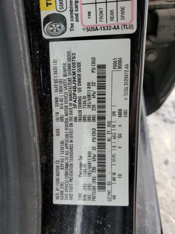 2019 Ford Fiesta VIN 3FADP4BJ9KM108763 Copart auction photo, front end / side damage thumbnail 14