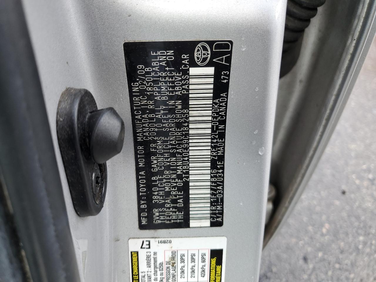 2009 Toyota Corolla VIN 2T1BU40E99C184258 Copart auction photo, rear end / front end damage thumbnail 12
