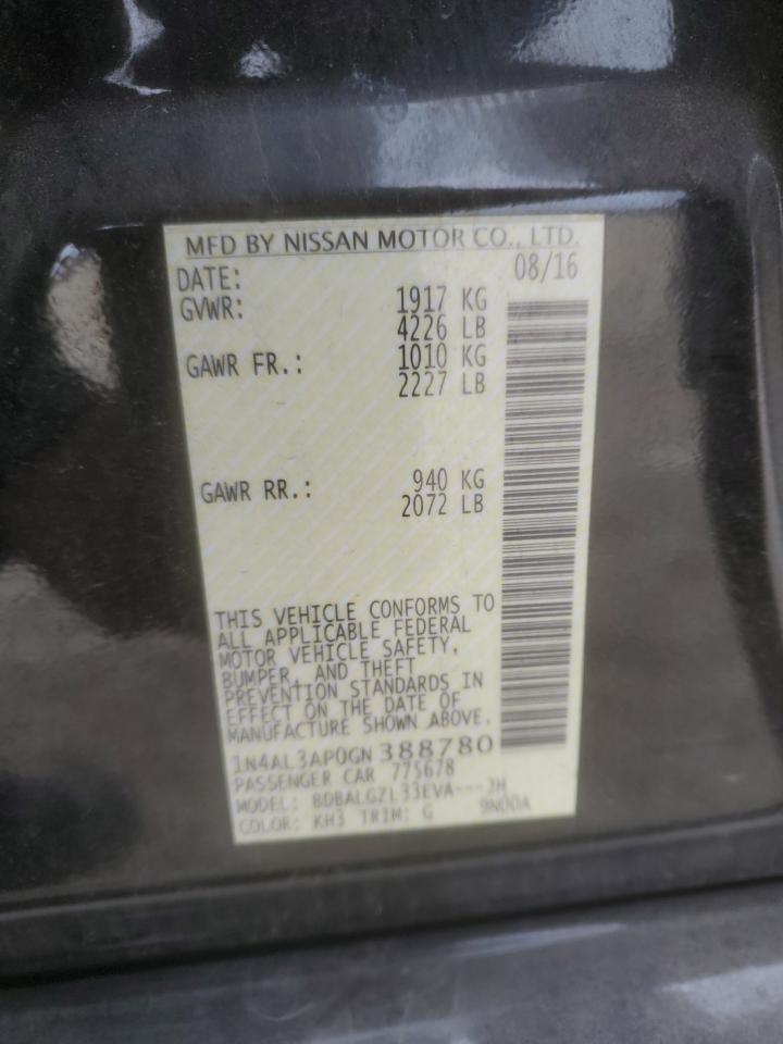 2016 Nissan Altima VIN 1N4AL3AP0GN388780 Copart auction photo, front end damage thumbnail 14