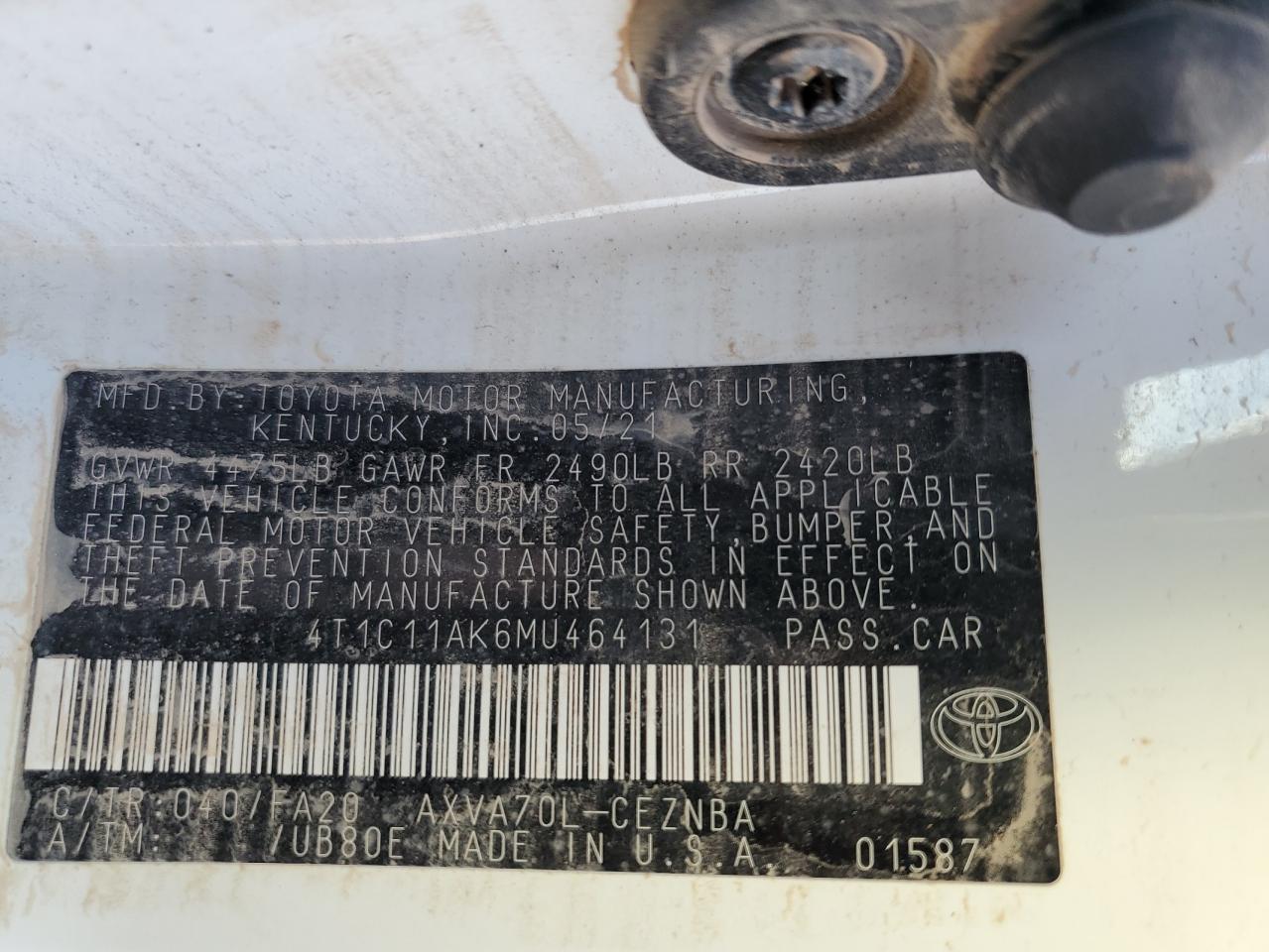 2021 Toyota Camry VIN 4T1C11AK6MU464131 Copart auction photo, water/flood damage thumbnail 12