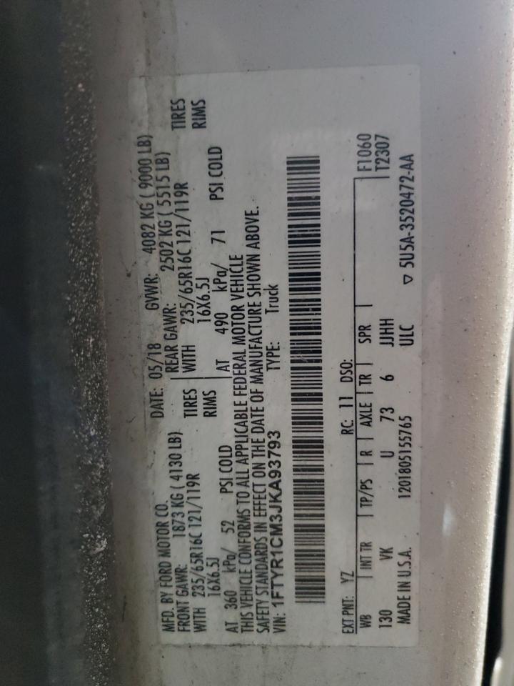 2018 Ford Transit VIN 1FTYR1CM3JKA93793 Copart auction photo, side / minor dent/scratches damage thumbnail 13