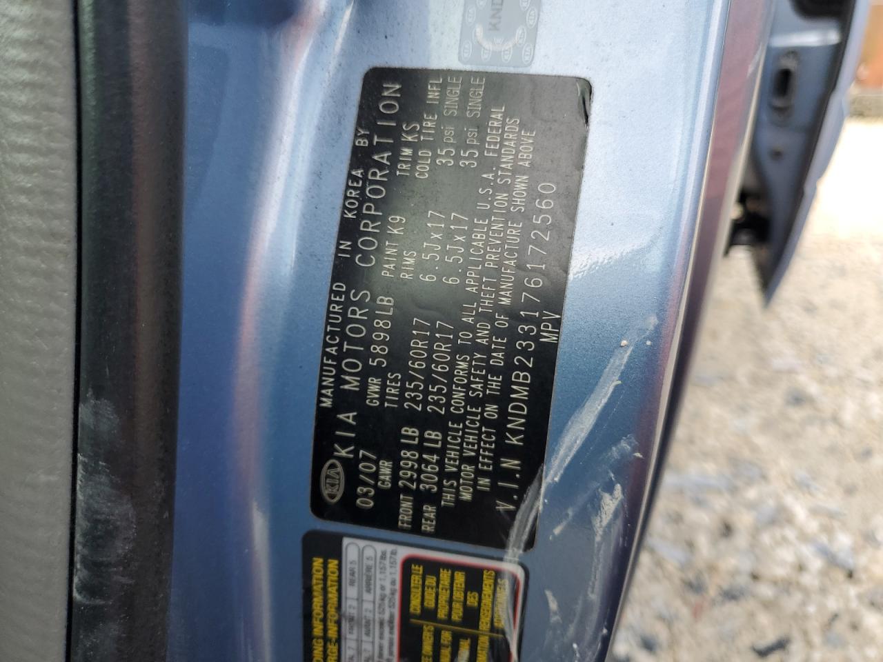2007 KIA Sedona VIN KNDMB233176172560 Copart auction photo, minor dent/scratches damage thumbnail 13