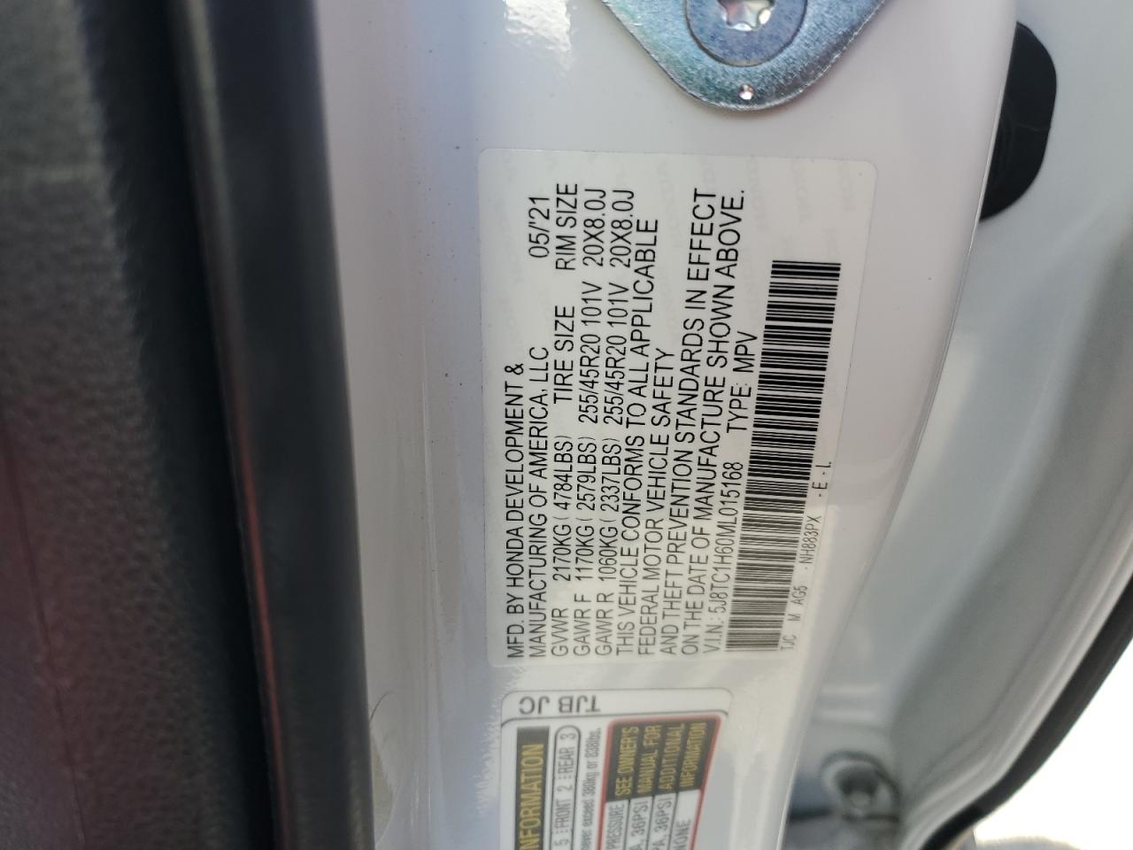2021 Acura RDX VIN 5J8TC1H60ML015168 Copart auction photo, side / front end damage thumbnail 13