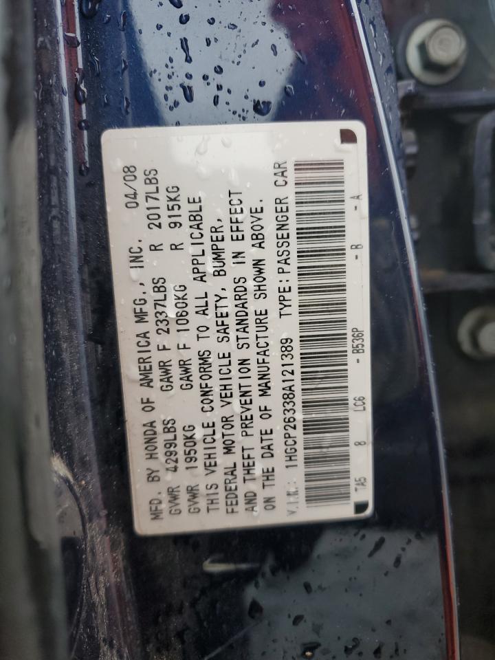 2008 Honda Accord VIN 1HGCP26338A121389 Copart auction photo, front end / side damage thumbnail 15