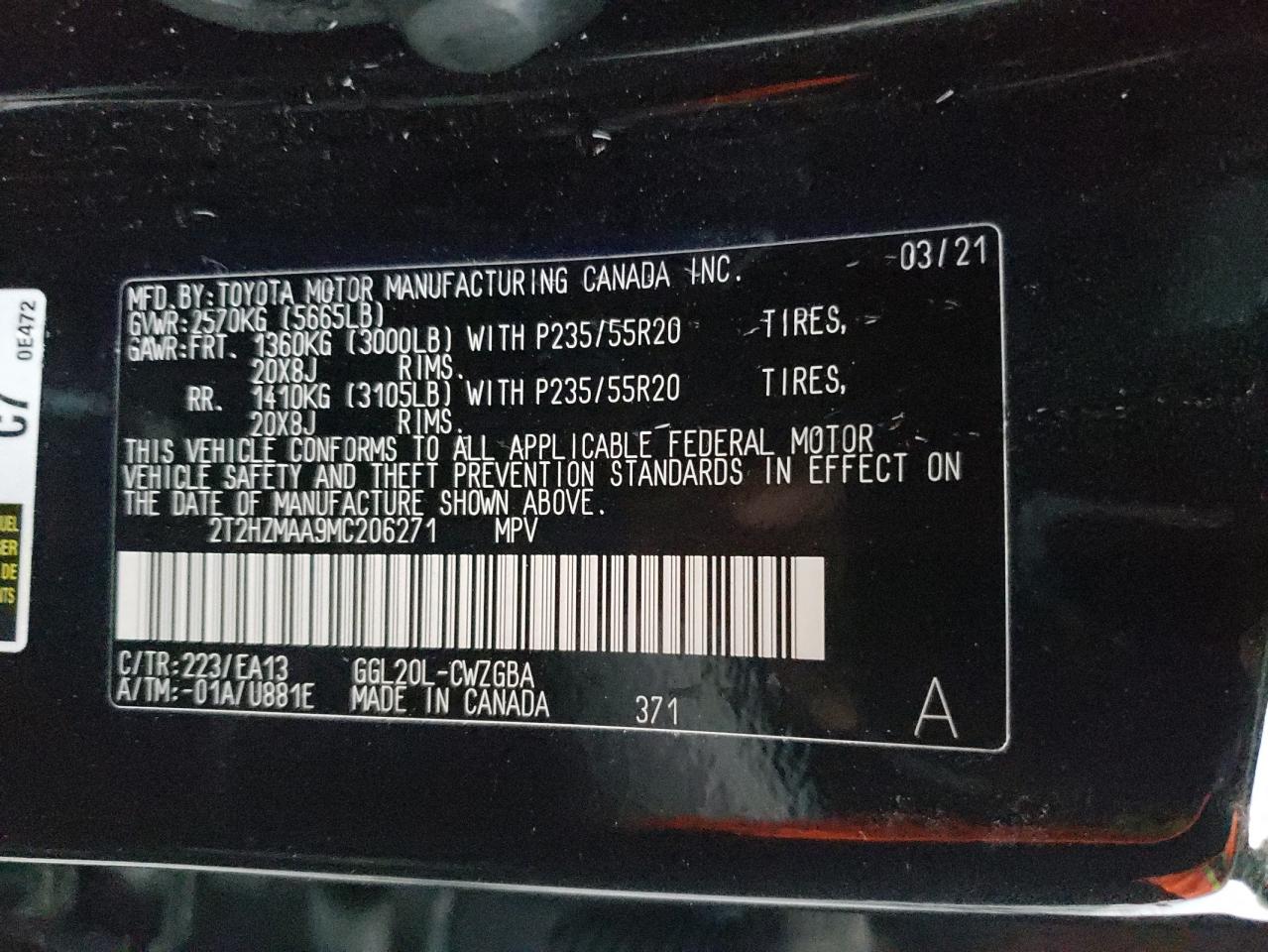 2021 Lexus RX VIN 2T2HZMAA9MC206271 Copart auction photo, all over / frame damage damage thumbnail 13