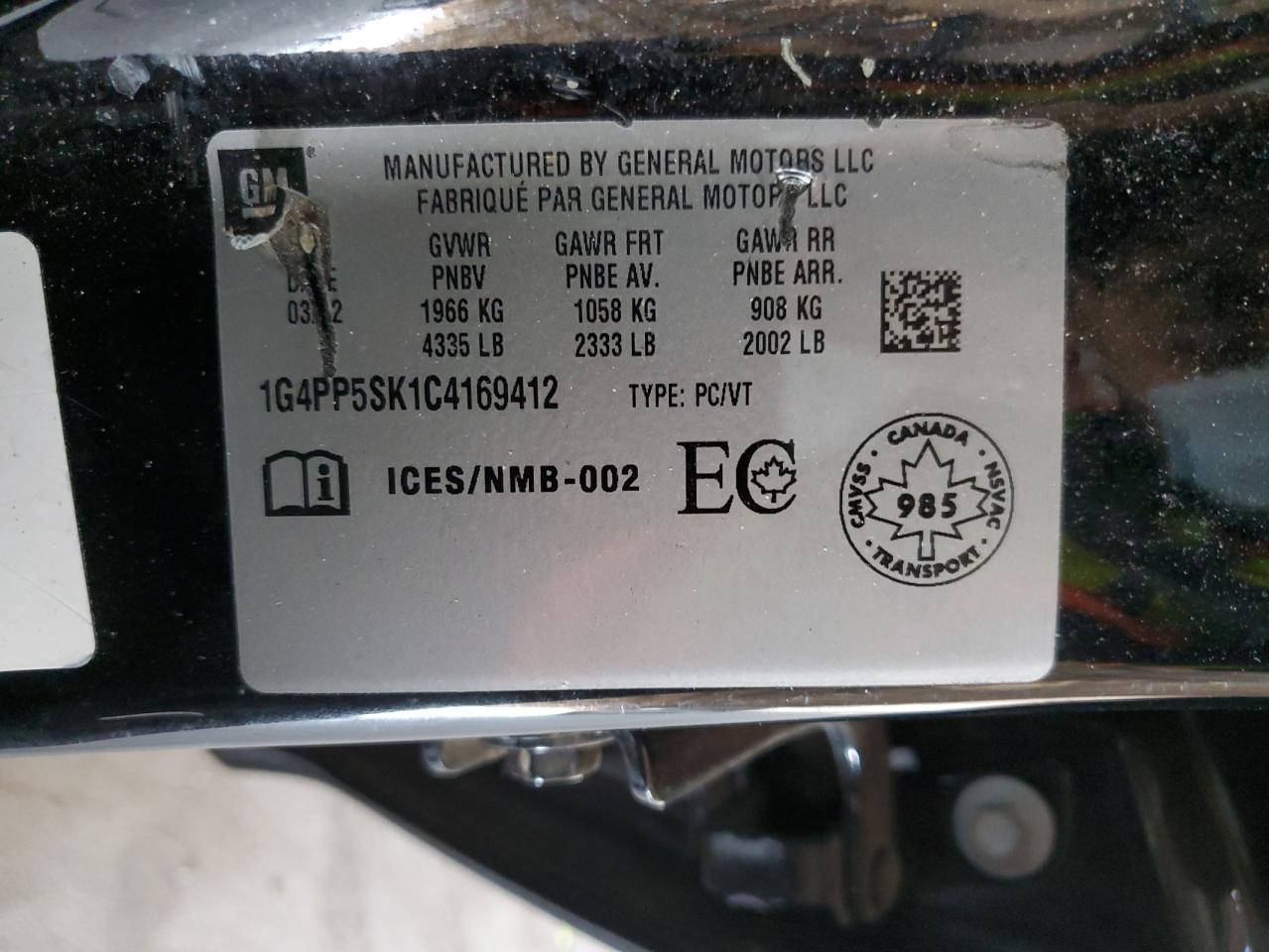 2012 Buick Verano VIN 1G4PP5SK1C4169412 Copart auction photo, mechanical / minor dent/scratches damage thumbnail 12