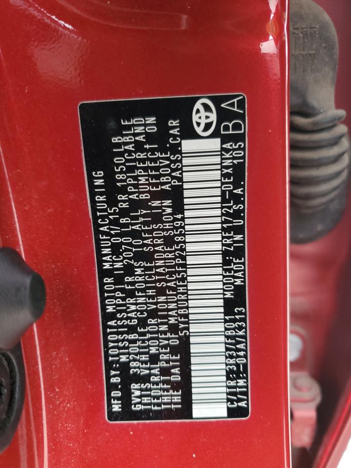 2015 Toyota Corolla VIN 5YFBURHE5FP258594 Copart auction photo, all over damage thumbnail 13