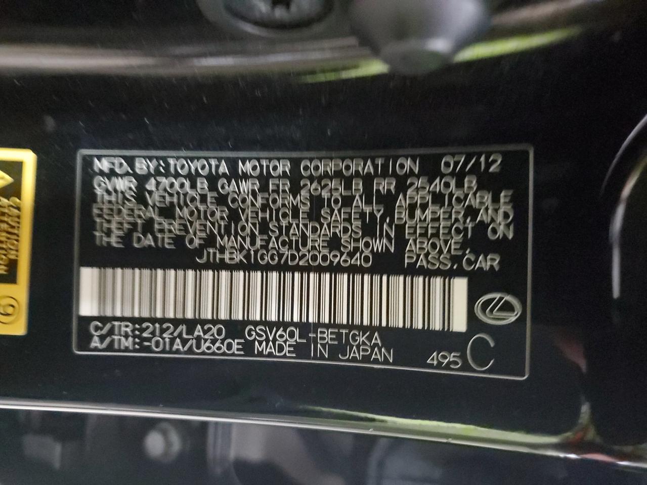2013 Lexus ES VIN JTHBK1GG7D2009640 Copart auction photo, rear end / minor dent/scratches damage thumbnail 13