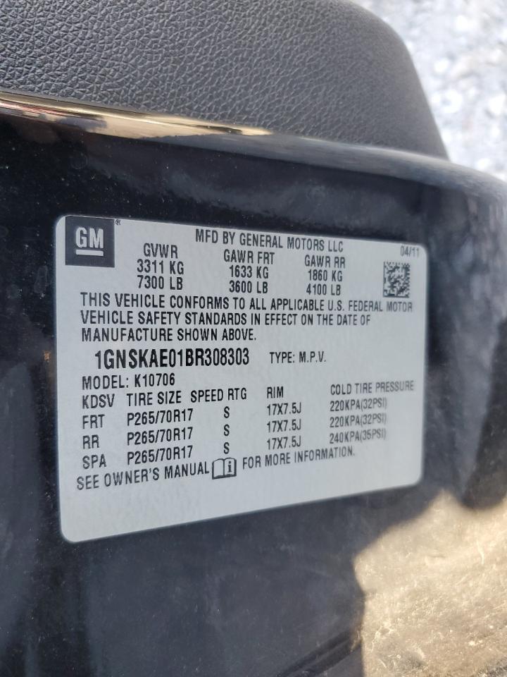 2011 Chevrolet Tahoe VIN 1GNSKAE01BR308303 Copart auction photo, rear end damage thumbnail 13