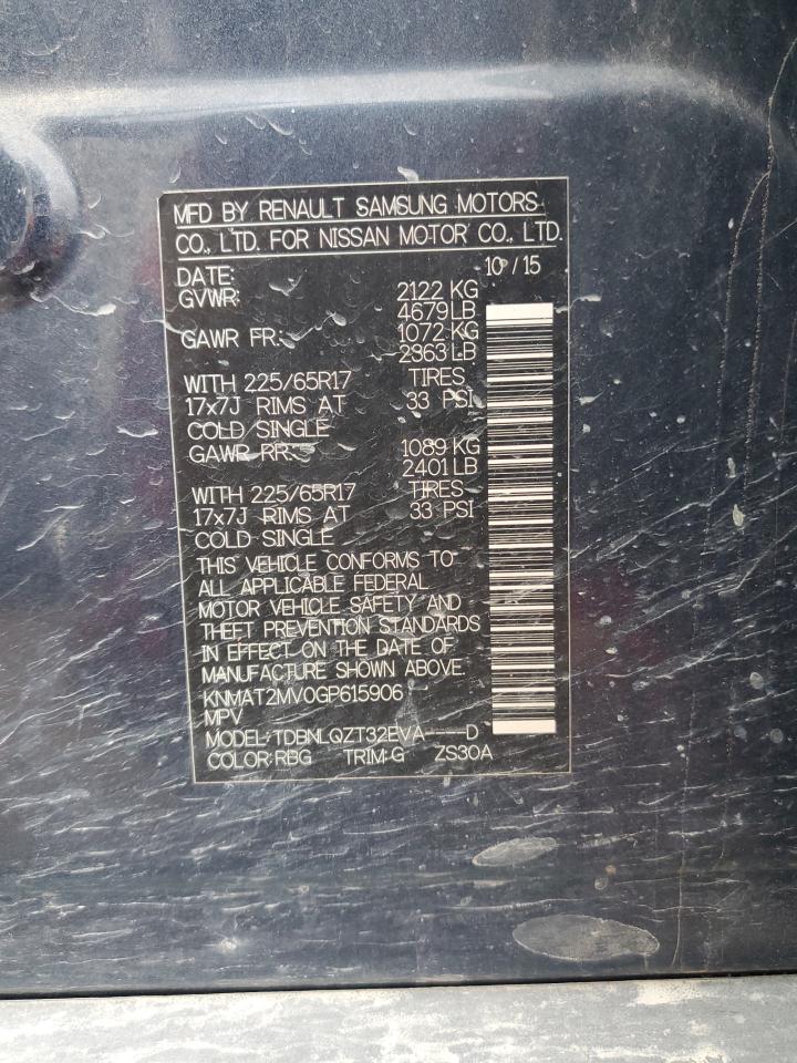2016 Nissan Rogue VIN KNMAT2MV0GP615906 Copart auction photo, front end damage thumbnail 14