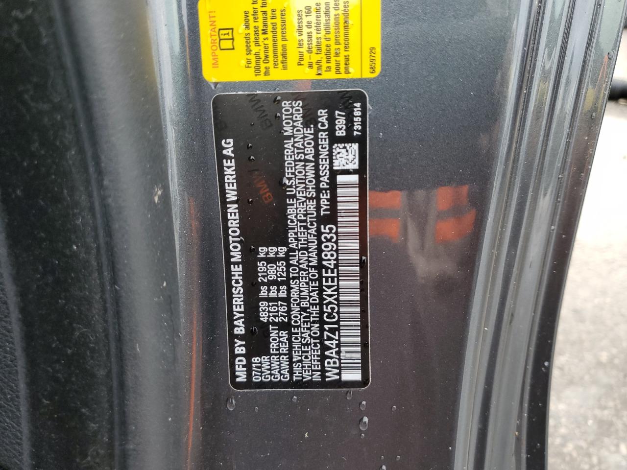 2019 BMW 4er VIN WBA4Z1C5XKEE48935 Copart auction photo, front end damage thumbnail 13