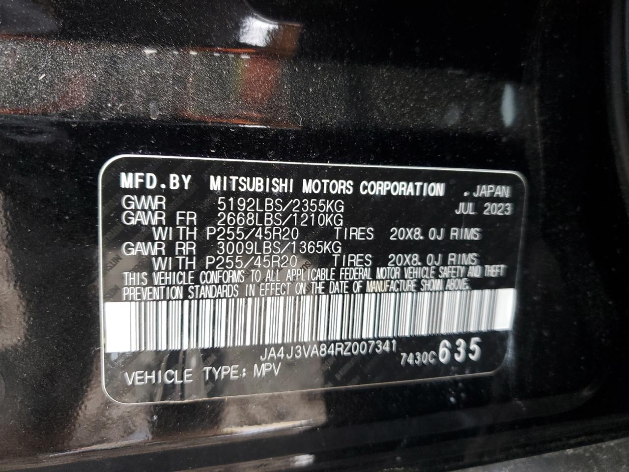 2024 Mitsubishi Outlander VIN JA4J3VA84RZ007341 Copart auction photo, front end damage thumbnail 15