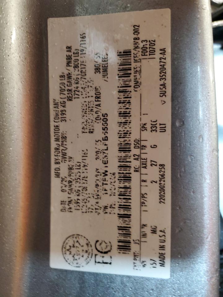 2020 Ford F-150 VIN 1FTFW1E57LFB55505 Copart auction photo, rear end damage thumbnail 12