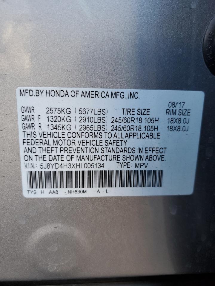 2017 Acura MDX VIN 5J8YD4H3XHL005134 Copart auction photo, hail / minor dent/scratches damage thumbnail 13