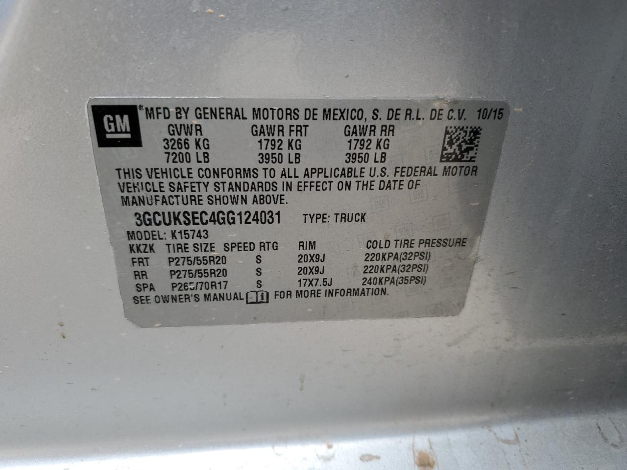 2016 Chevrolet Silverado VIN 3GCUKSEC4GG124031 Copart auction photo, front end damage thumbnail 12