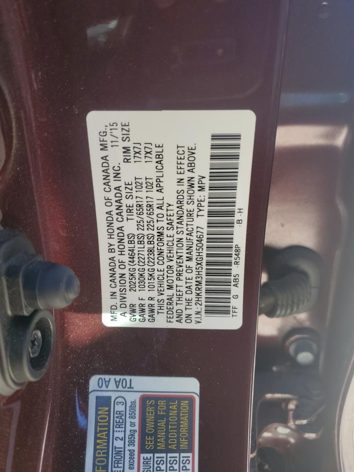 2016 Honda CR-V VIN 2HKRM3H5XGH504677 Copart auction photo, front end damage thumbnail 16