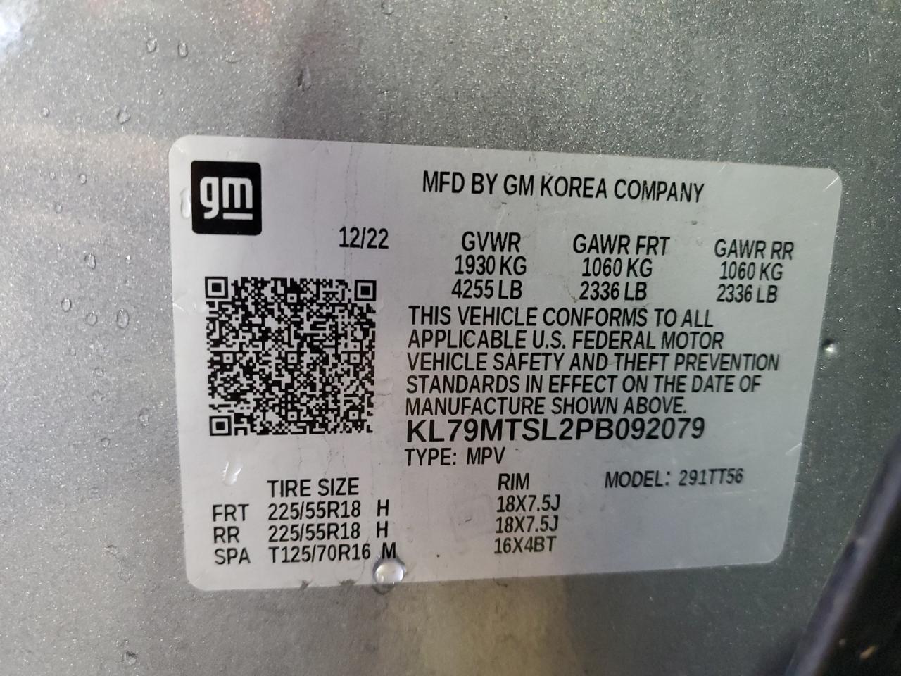 2023 Chevrolet TrailBlazer VIN KL79MTSL2PB092079 Copart auction photo, rear end / side damage thumbnail 13