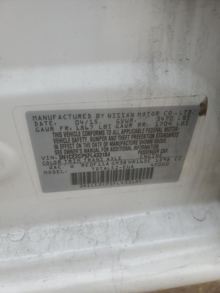 2015 Nissan Versa VIN 3N1CE2CP5FL433184 Copart auction photo, rear end damage thumbnail 13